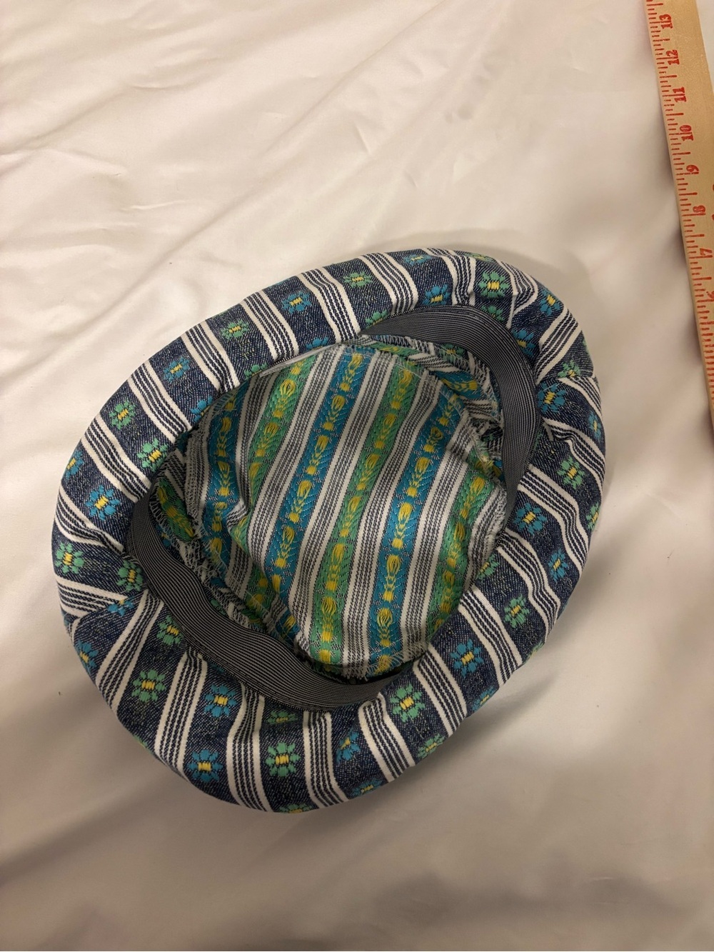 Heaslip Vintage Blue Floral Stripe Bucket Hat Canada One Size Retro Cotton - Picture 6 of 6